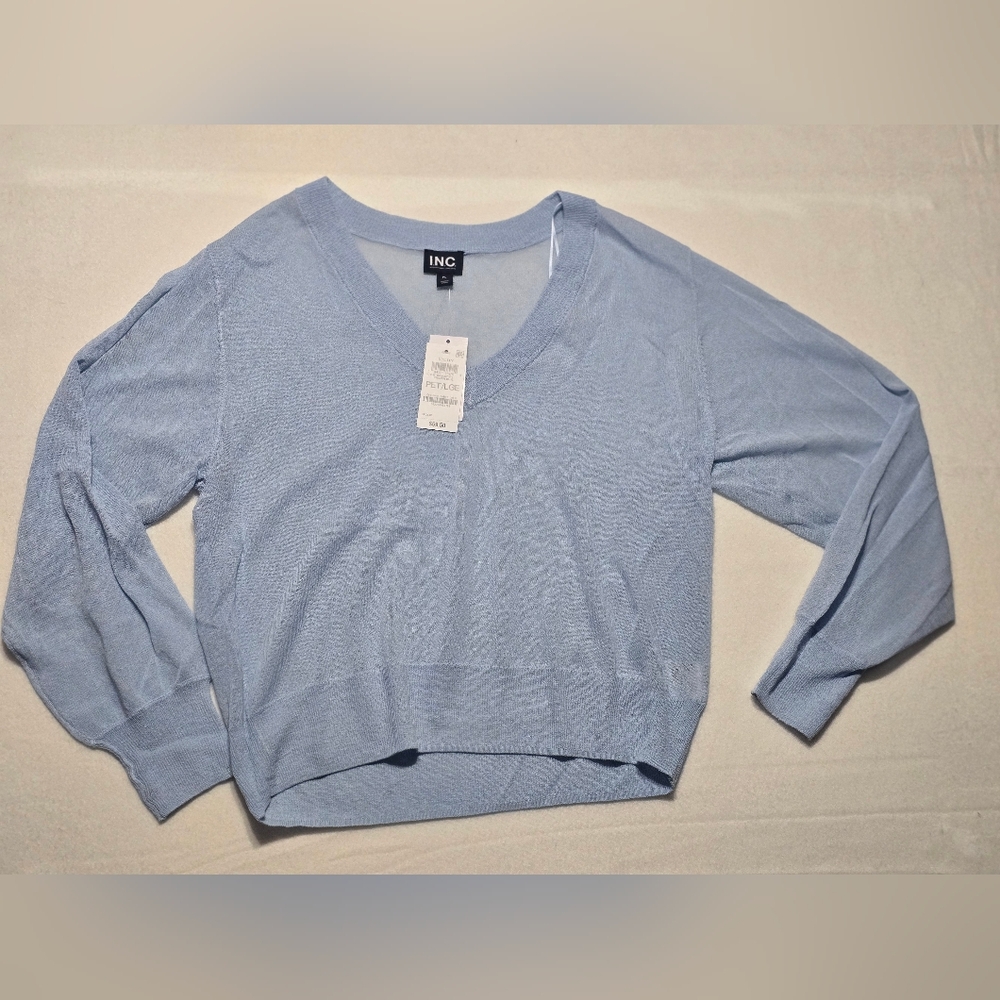 INC International Concepts Light Blue V-Neck Top